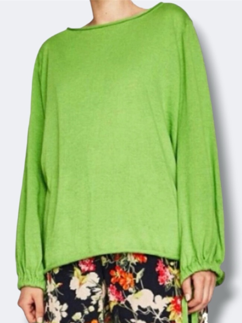 Zara Top Womens Small Green Lightweight Knit Tie Sleeve Casual Pullover